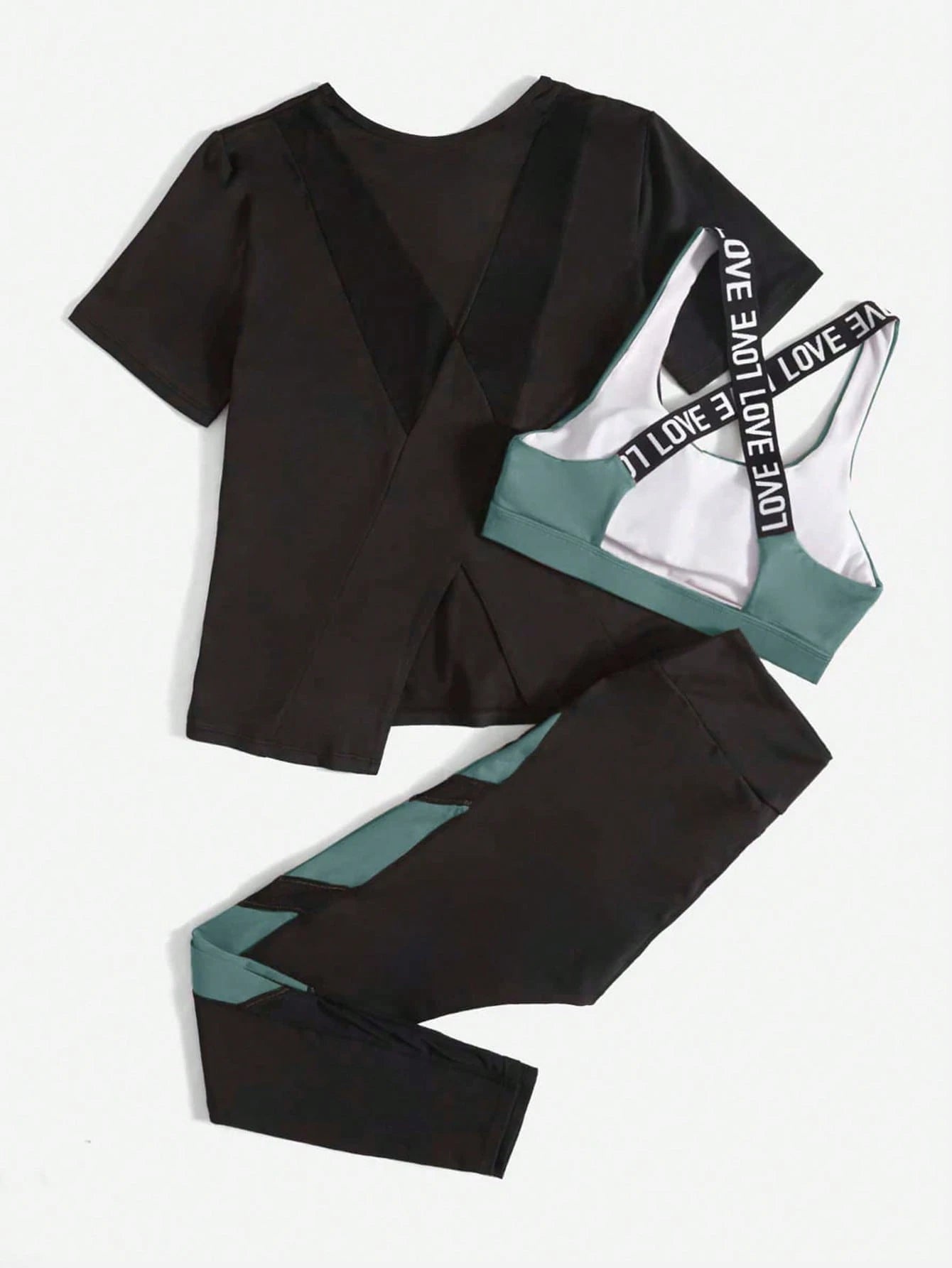 Breathable And Soft Sports Suit With Cross Detailing And Letter Weaving Strap Workout Women Set