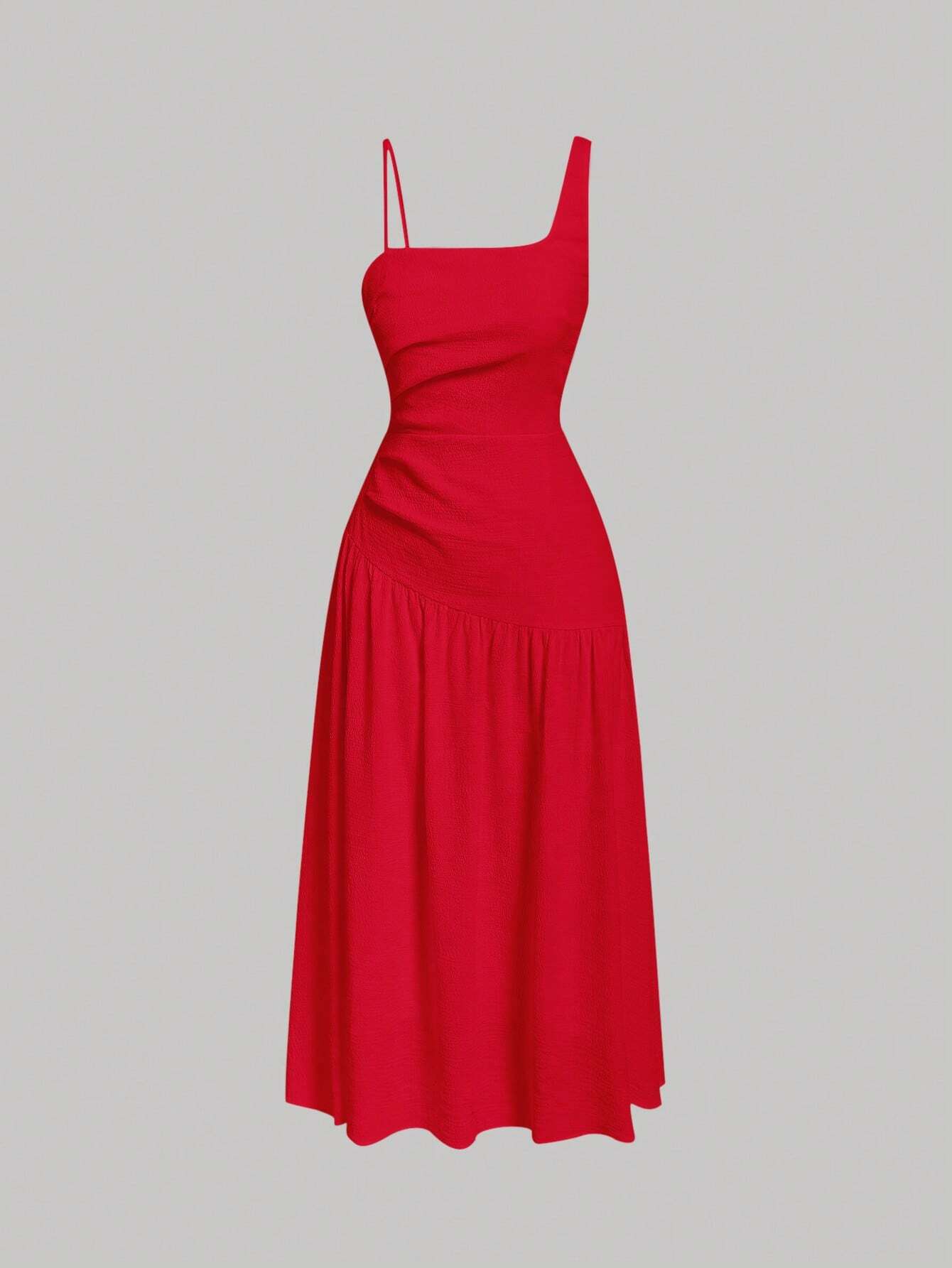 MOD Solid Asymmetrical Neck Ruched Dress shein