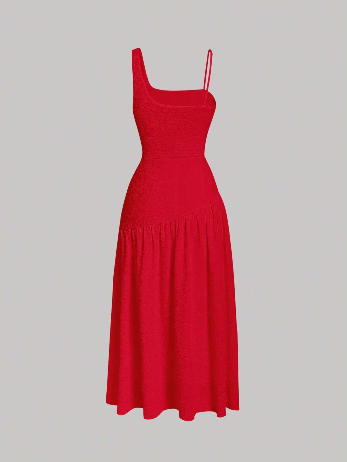 MOD Solid Asymmetrical Neck Ruched Dress shein