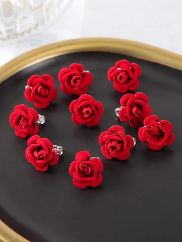 10pcs Flower Decor Hair Ring Elegant shein