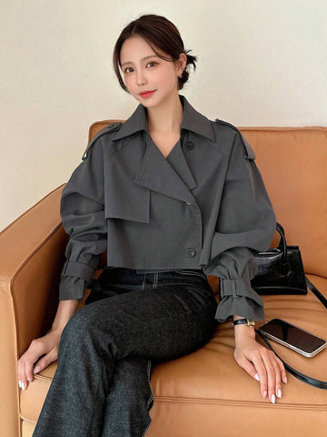 DAZY Epaulettes Design Raglan Sleeve Trench Coat shein