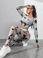 Seamless & Dye Hollow Out Sports Set Outfit Set shein