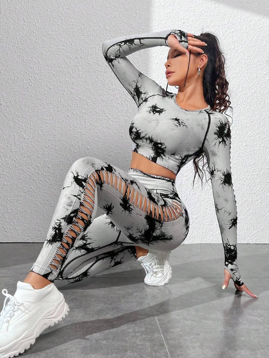 Seamless & Dye Hollow Out Sports Set Outfit Set