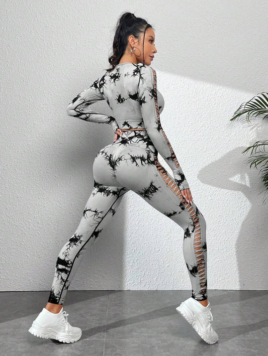 Seamless & Dye Hollow Out Sports Set Outfit Set