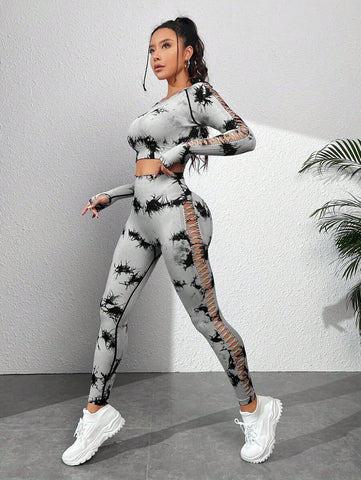 Seamless & Dye Hollow Out Sports Set Outfit Set