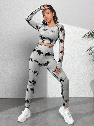 Seamless & Dye Hollow Out Sports Set Outfit Set