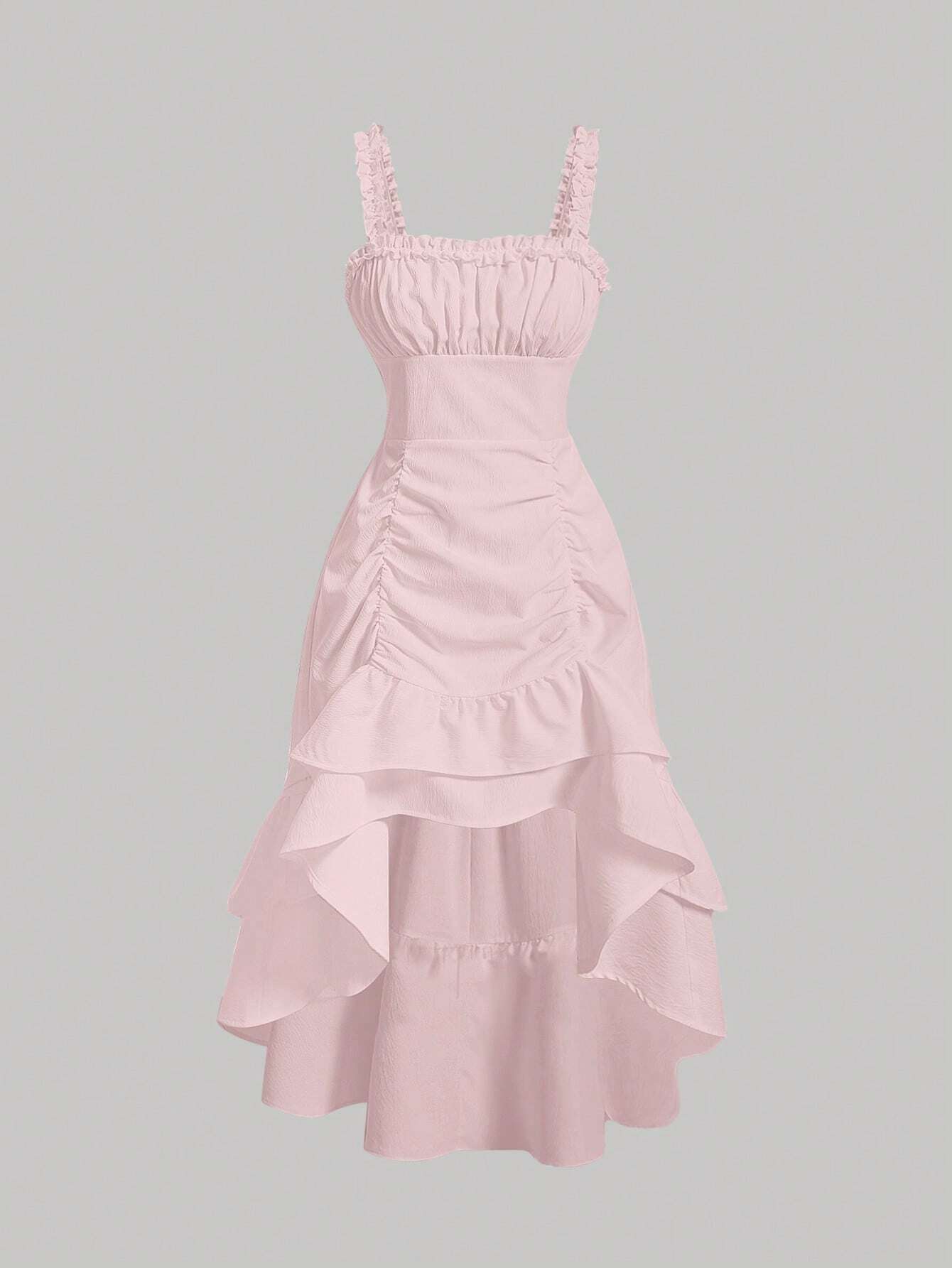 MOD Ruched Bust Ruffle Hem Dress shein