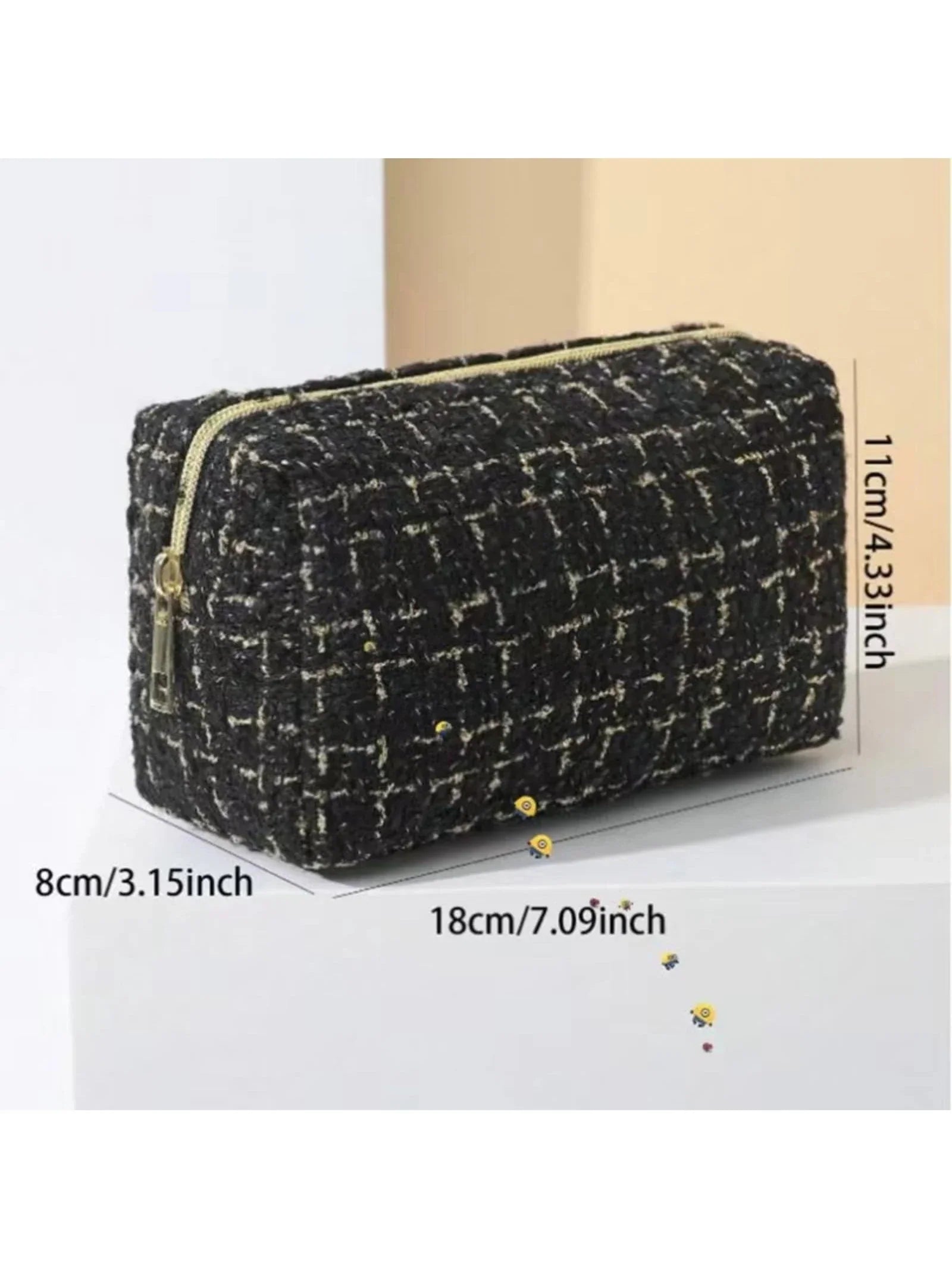 1pc Large Capacity Checkerboard Hand-Woven Cosmetic Bag, Portable Toiletry Storage Box, Travel Bag For Travel Storage Bag,Makeup Bag shein