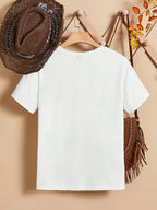 EMERY ROSE Casual Heart-Shaped Patterned Round Neck Women's Short Sleeve T-Shirt shein