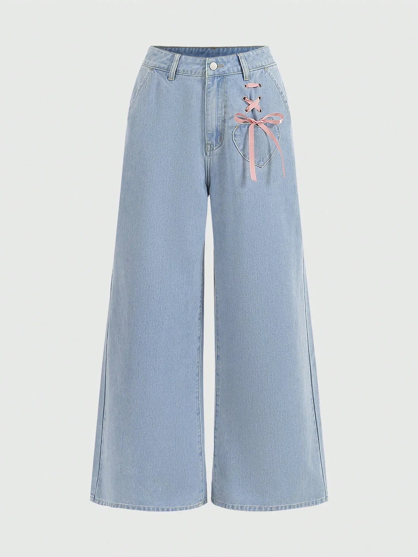 ROMWE Kawaii Lace Up Front Wide Leg Jeans shein