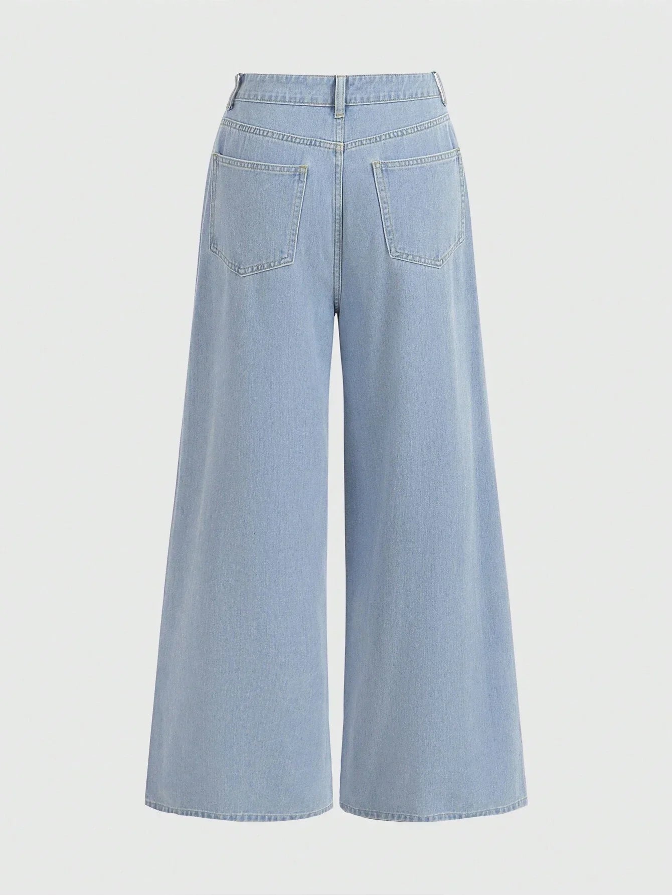 ROMWE Kawaii Lace Up Front Wide Leg Jeans shein