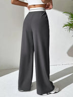 EZwear Contrast Panel Wide Leg Pants shein