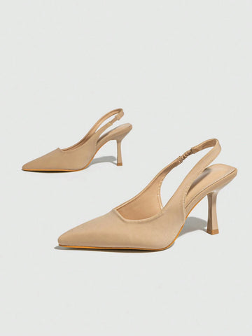 Women's Pointed Toe Shallow Mouth Thin High Heels Suede Back Strap Spring Pumps shein