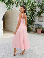 PARTHEA Tie Front Slit Thigh Boning Ruched Cami Bodycon Long Dress shein