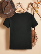 EMERY ROSE Casual Heart-Shaped Patterned Round Neck Women's Short Sleeve T-Shirt shein