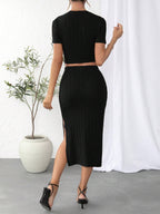 Essnce Solid Crop Tee & Split Thigh Skirt Shein
