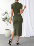 Essnce Solid Crop Tee & Split Thigh Skirt Shein
