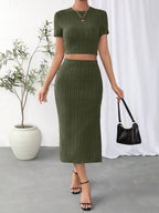 Essnce Solid Crop Tee & Split Thigh Skirt Shein