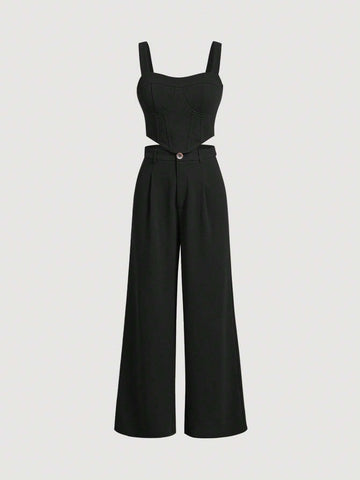 MOD Solid Cami Top & Wide Leg Pants Without Blouse shein