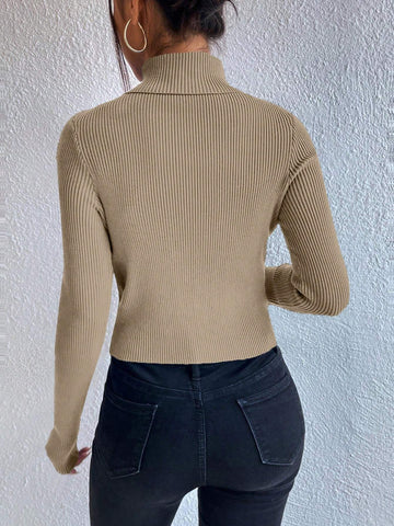 Privé Turtleneck Button Detail Sweater shein