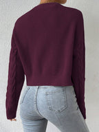 MOOSTA Drop Shoulder Cable Knit Cardigan & Crop Knit Top shein