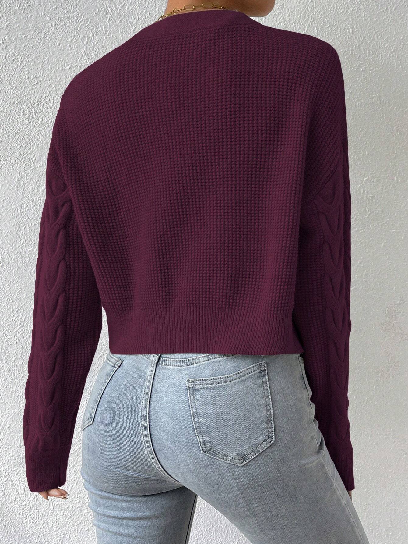 MOOSTA Drop Shoulder Cable Knit Cardigan & Crop Knit Top shein