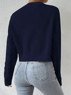 MOOSTA Drop Shoulder Cable Knit Cardigan & Crop Knit Top shein