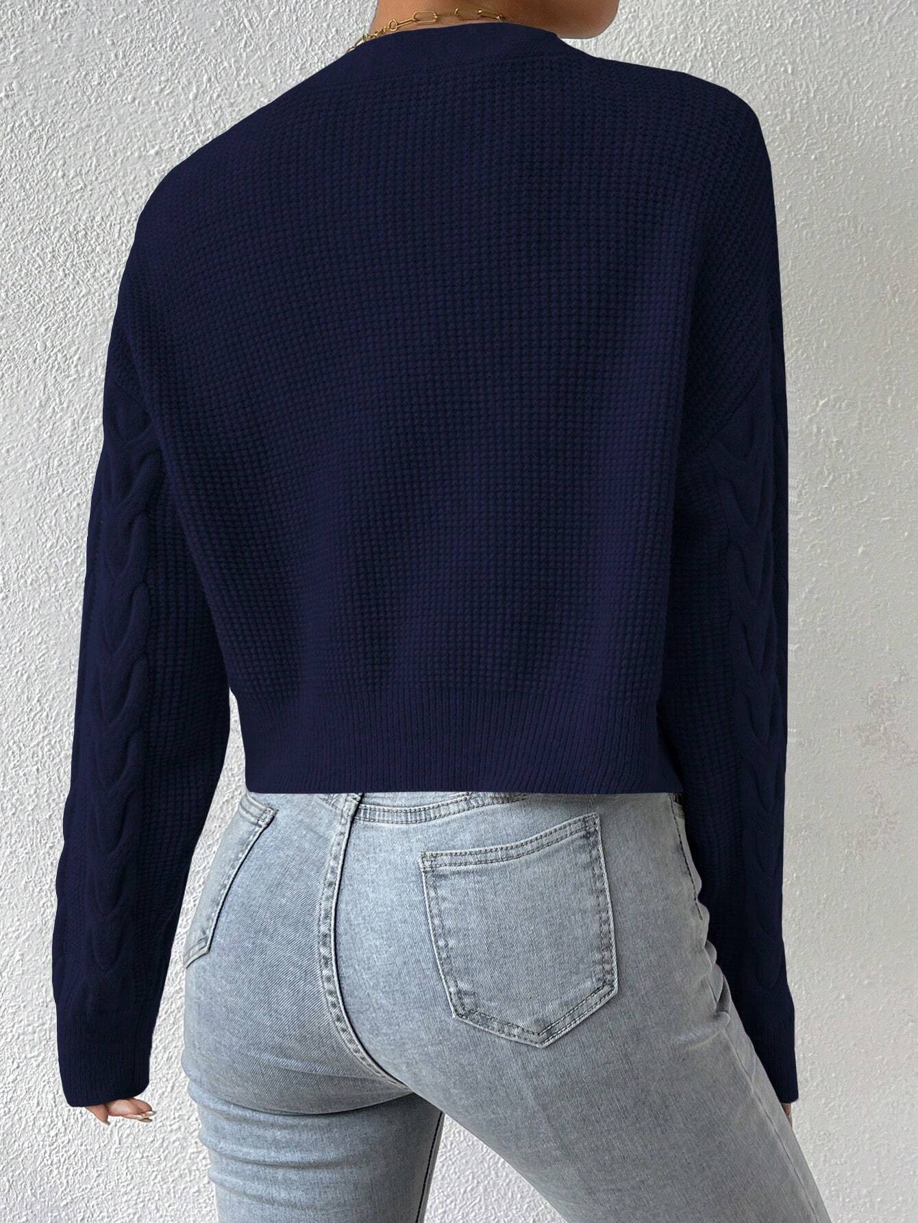 MOOSTA Drop Shoulder Cable Knit Cardigan & Crop Knit Top shein