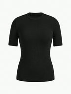BASICS Mock-Neck Rib-knit Top shein