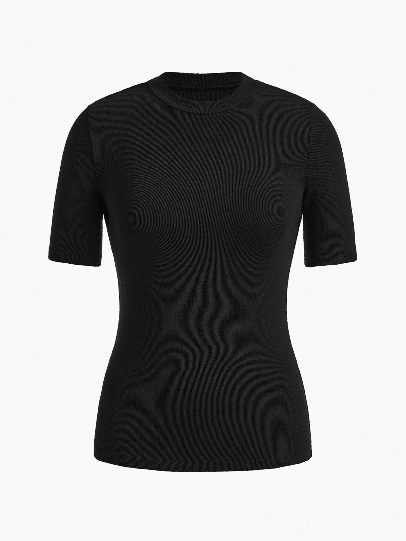BASICS Mock-Neck Rib-knit Top shein