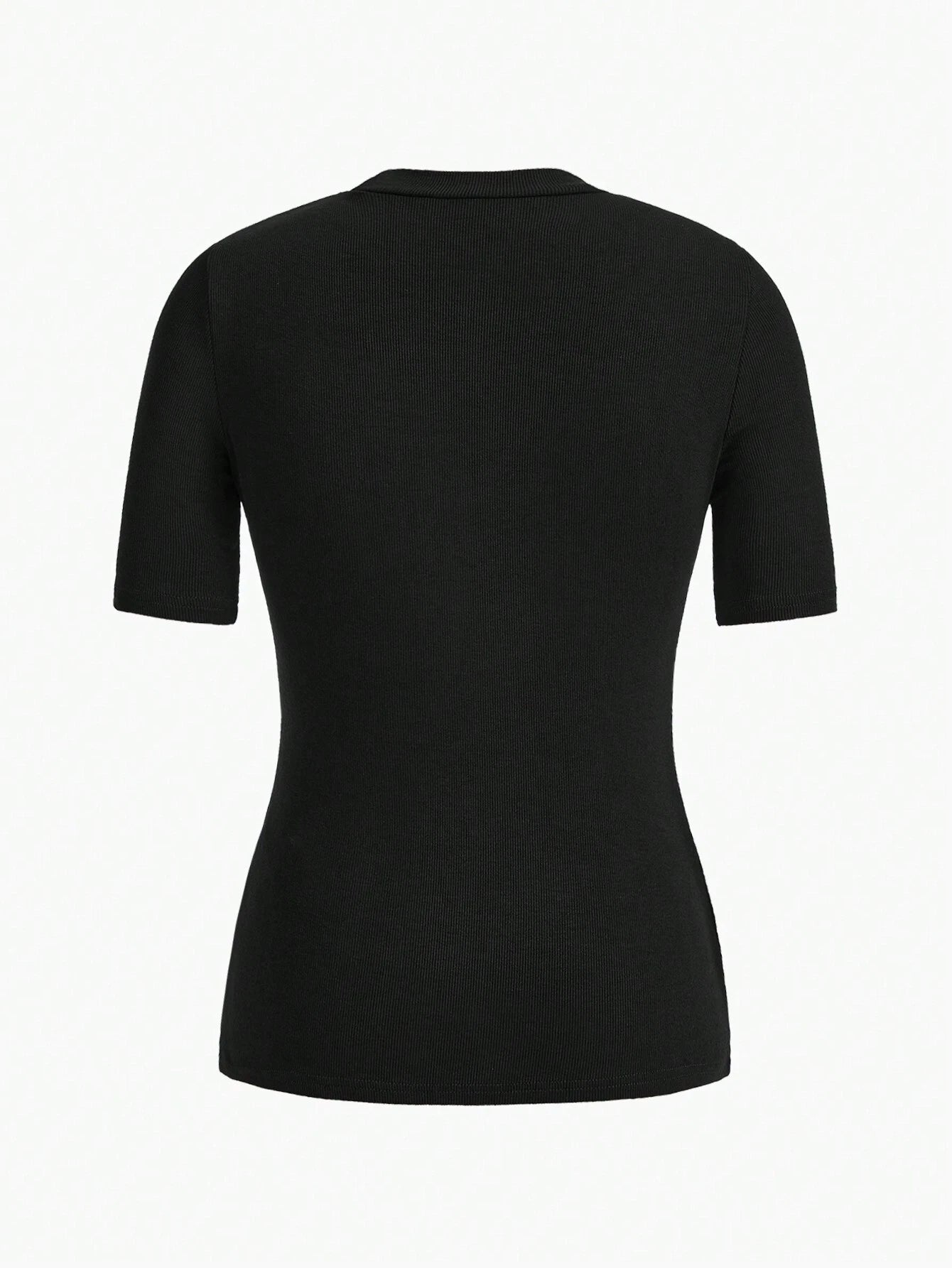BASICS Mock-Neck Rib-knit Top shein