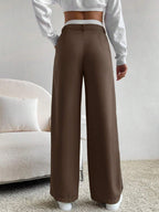 EZwear Spring Dress PantsHigh Waist Plicated Detail Wide Leg Suit Pants Shein