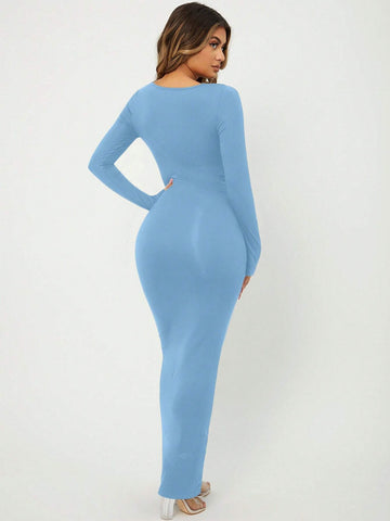 SXY Solid Maxi Bodycon Dress