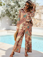VCAY Ladies' Simple Printed Daily Top And Pants Two-Piece Set shein