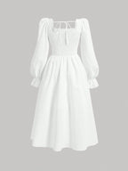 MOD Women's Solid Color Cross Waist Strap Ruffle Sleeve Dress shein
