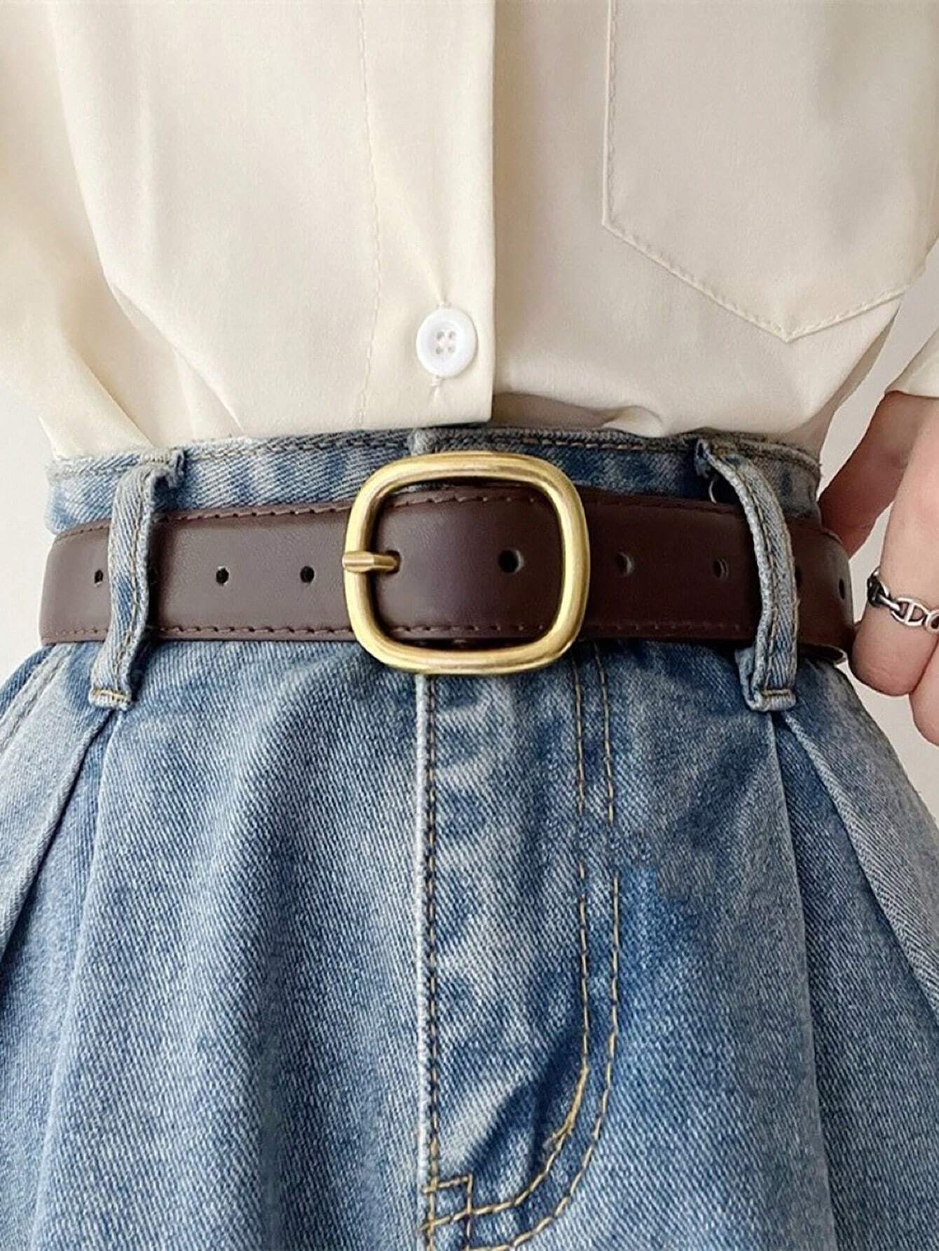 1pc Women's Simple Fashionable Casual Pu Leather Decorative Belt For Jeans shein