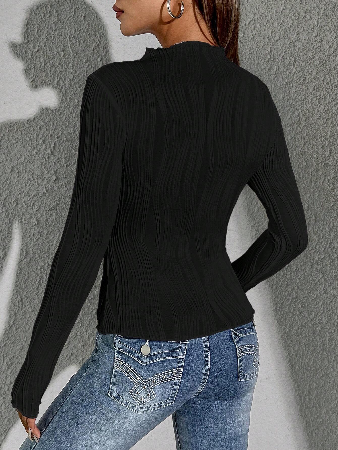 Siren Gaze Women Solid Color Daily Wear Lettuce Trim Tee shein