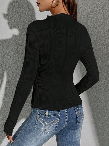 Siren Gaze Women Solid Color Daily Wear Lettuce Trim Tee