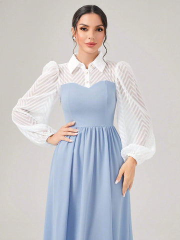 Modely Two Tone Lantern Sleeve Dress shein