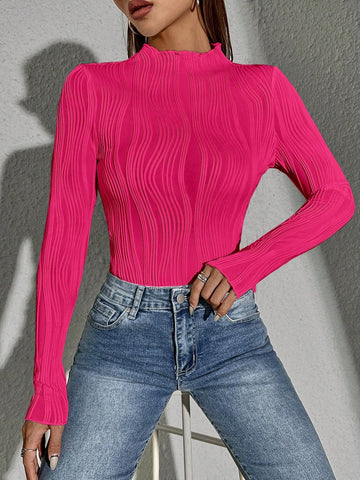 Siren Gaze Women Solid Color Daily Wear Lettuce Trim Tee