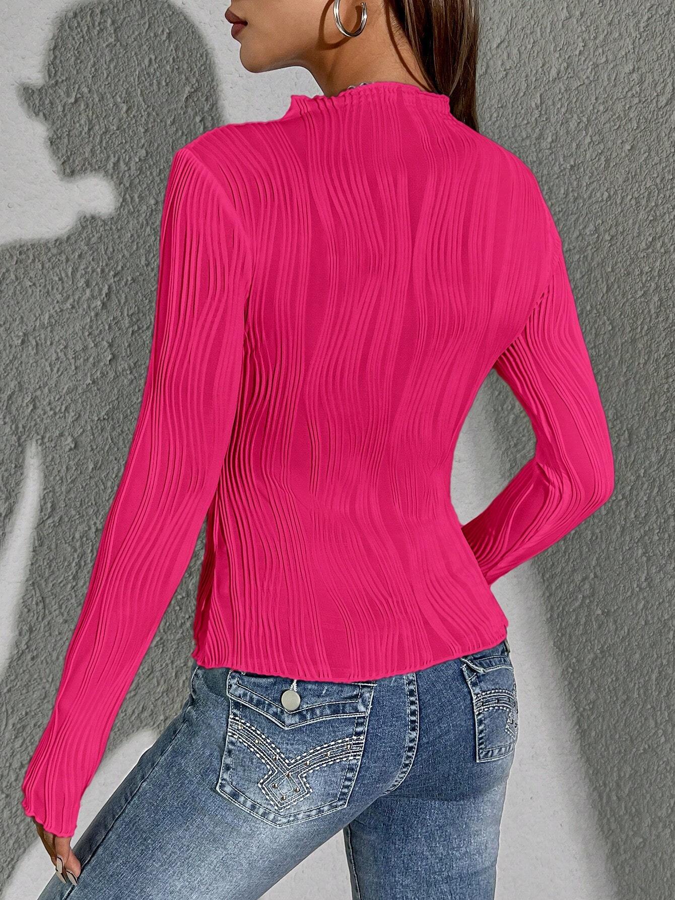 Siren Gaze Women Solid Color Daily Wear Lettuce Trim Tee shein