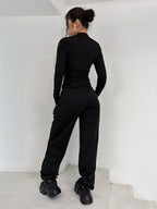 HypeZone Slogan Graphic Mock Neck Tee & Drawstring Waist Sweatpants shein
