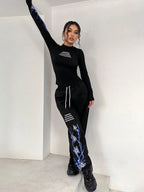 HypeZone Slogan Graphic Mock Neck Tee & Drawstring Waist Sweatpants shein