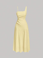 MOD Solid Asymmetrical Neck Ruched Dress shein