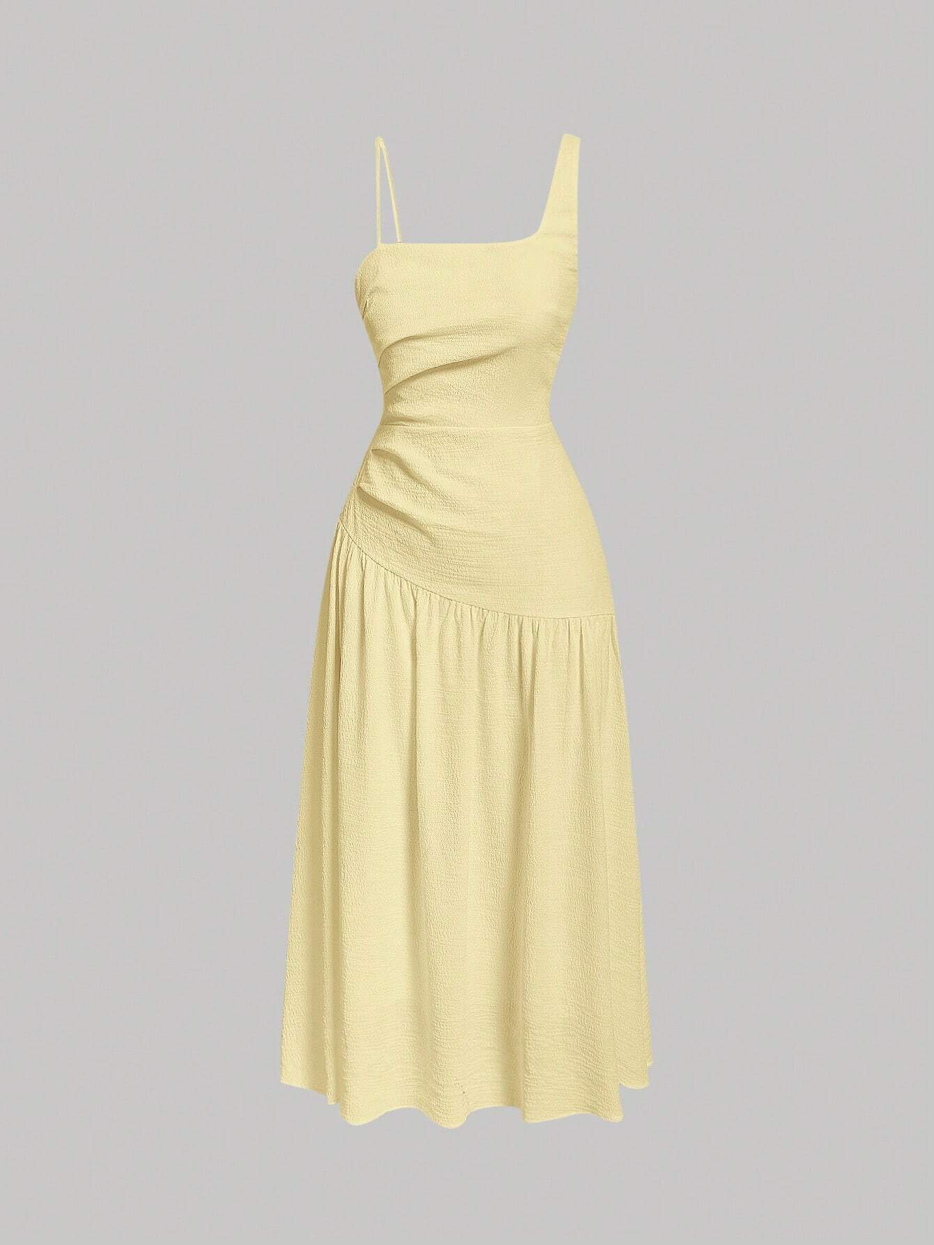MOD Solid Asymmetrical Neck Ruched Dress shein
