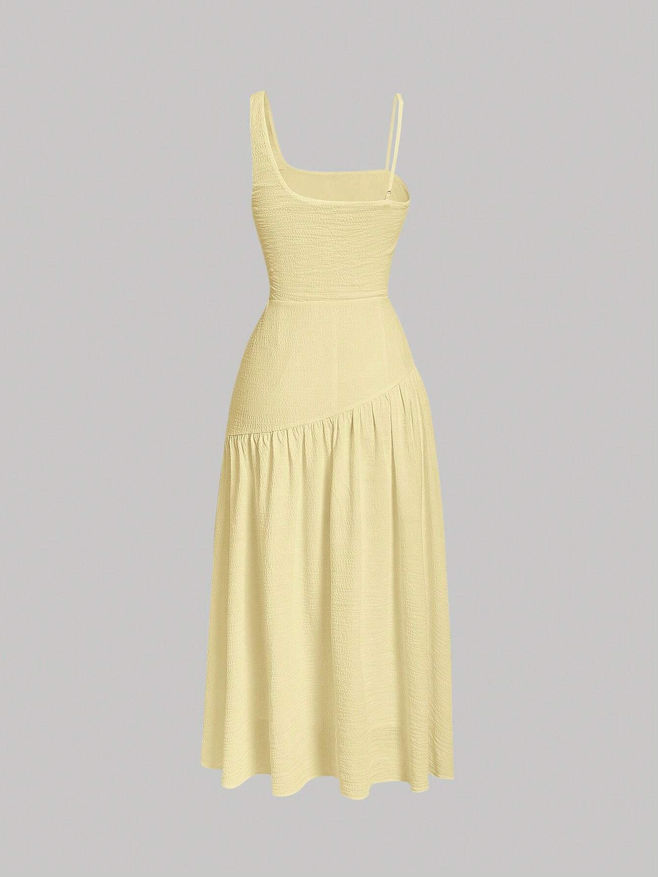 MOD Solid Asymmetrical Neck Ruched Dress shein