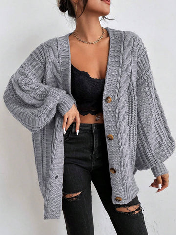 Frenchy Bishop Sleeve Button Up Cardigan