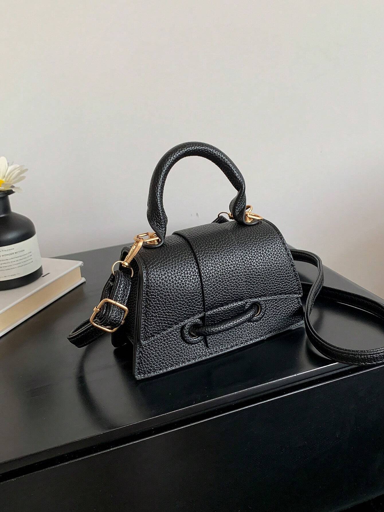 1pc Mini Solid Color Pu Flip Cover Magnetic Closure Top Single Handle Shoulder Strap Adjustable, Fashionable & Versatile Handbag shein