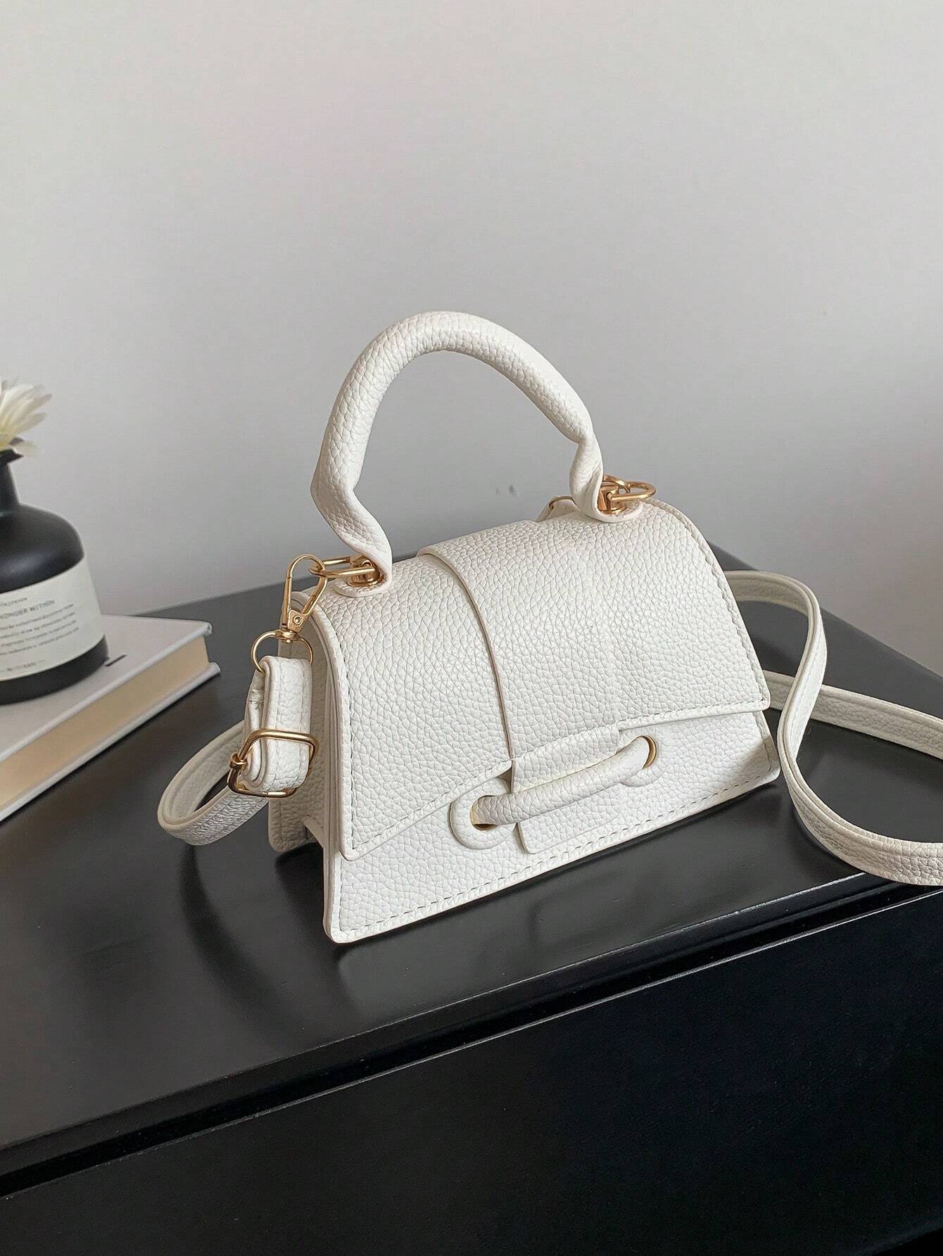 1pc Mini Solid Color Pu Flip Cover Magnetic Closure Top Single Handle Shoulder Strap Adjustable, Fashionable & Versatile Handbag shein