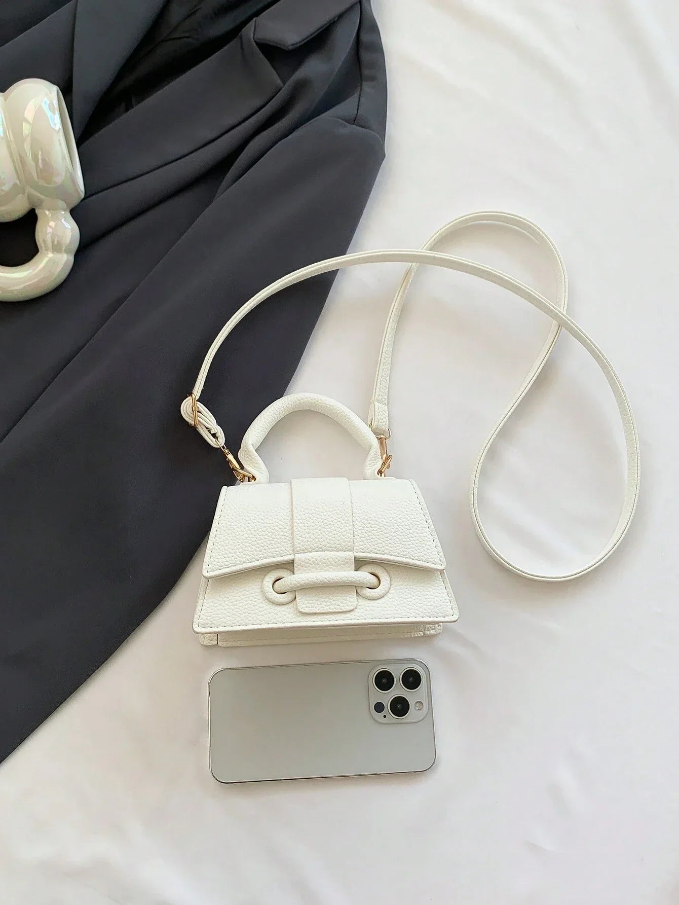 1pc Mini Solid Color Pu Flip Cover Magnetic Closure Top Single Handle Shoulder Strap Adjustable, Fashionable & Versatile Handbag shein